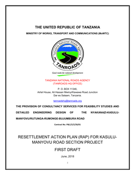 Resettlement Action Plan (Rap) for Kasulu- Manyovu Road Section Project First Draft