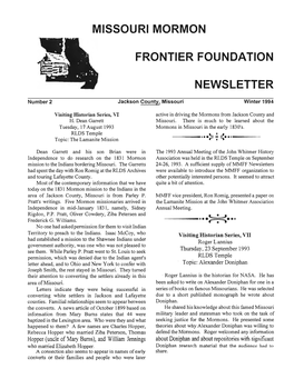 Missouri Mormon Frontier Foundation Newsletter