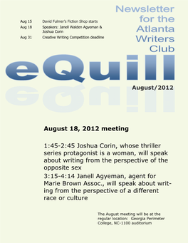 August 18, 2012 Meeting 1:45-2:45 Joshua Corin, Whose Thriller