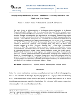 Language Policy and Planning in Russia, China and the USA Through the Lens of Mass Media of the 21-St Century