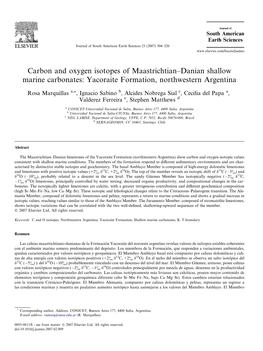 Carbon and Oxygen Isotopes of Maastrichtian–Danian Shallow Marine Carbonates: Yacoraite Formation, Northwestern Argentina
