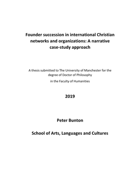 Founder Succession in International Christian Networks and Organizations: a Narrative Case-Study Approach 2019 Peter Bunton Scho