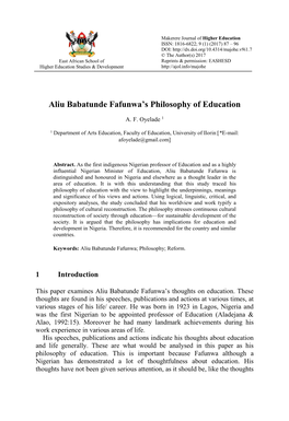Aliu Babatunde Fafunwa's Philosophy of Education