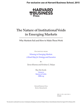 The Nature of Institutional Voids in Emerging Markets