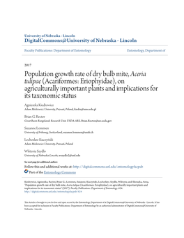 Population Growth Rate of Dry Bulb Mite, &lt;I&gt;Aceria Tulipae&lt;/I&gt;