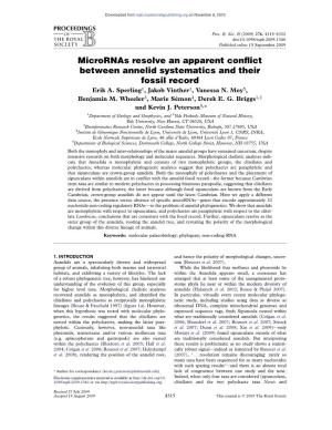 Micrornas Resolve an Apparent Conflict Between Annelid