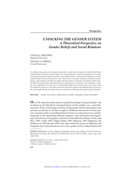 UNPACKING the GENDER SYSTEM a Theoretical Perspective on Gender Beliefs and Social Relations