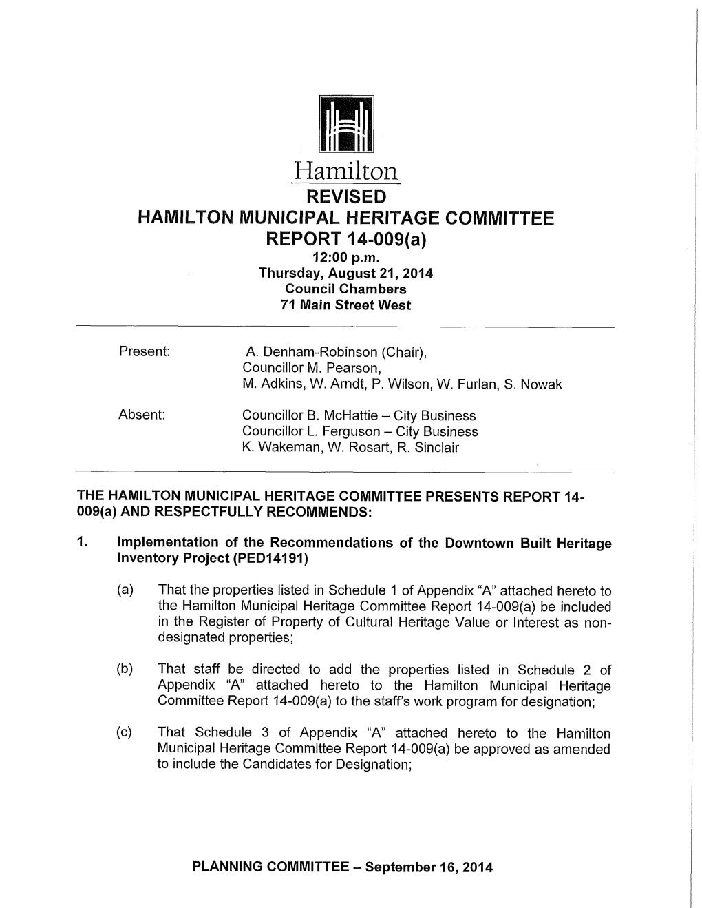 REVISED HAMILTON MUNICIPAL HERITAGE COMMITTEE REPORT 14-009(A) 12:00 P.M