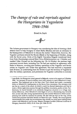 The Change of Rule and Reprisals Against the Hungarians in Yugoslavia 1944^1946