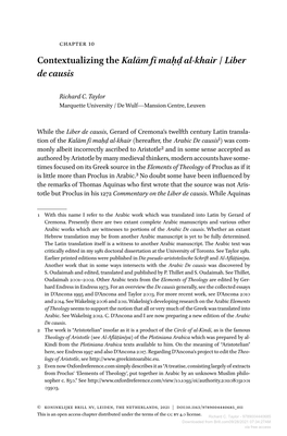 Contextualizing the Kalāmfīmaḥḍal-Khair / Liber Decausis