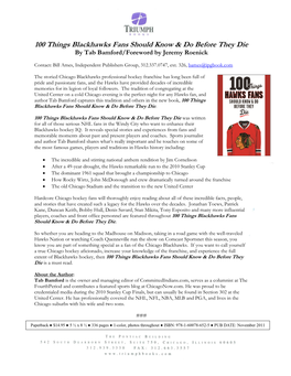 100 THINGS BLACKHAWKS FANS Press Release