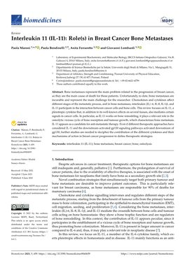 Interleukin 11 (IL-11): Role(S) in Breast Cancer Bone Metastases