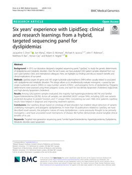 Clinical and Research Learnings from a Hybrid, Targeted Sequencing Panel for Dyslipidemias Jacqueline S