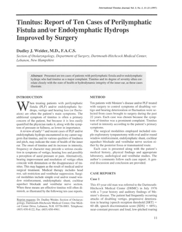 Report of Ten Cases of Perilymphatic Fistula And/Or Endolymphatic Hydrops Improved by Surgery