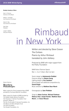 Rimbaud in New York Written and Directed by Steve Cosson the Civilians Poems by Arthur Rimbaud Translated by John Ashbery