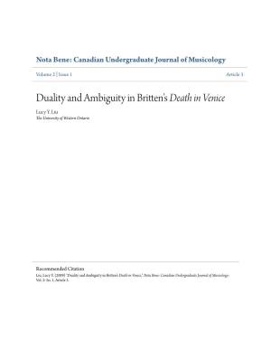 Duality and Ambiguity in Brittenâ•Žs Death in Venice