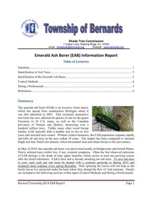 Emerald Ash Borer (EAB) Information Report Table of Contents