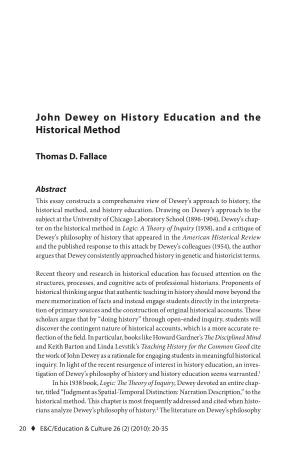 John Dewey on History Education and the Historical Method