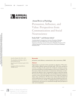Persuasion, Influence, and Value: Perspectives from Communication and Social Neuroscience