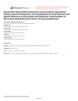 Physico-Chemical Parameters and Cyanobacterial Toxicity Detectio