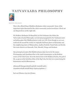 Tatvavaada Philosophy