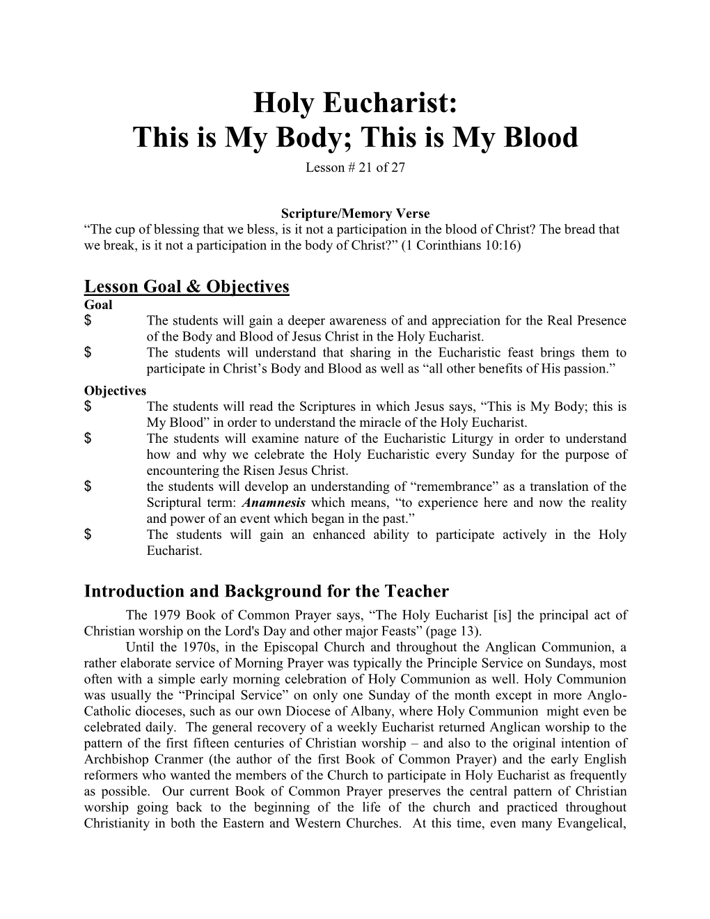 Holy Eucharist: This Is My Body; This Is My Blood Lesson # 21 of 27