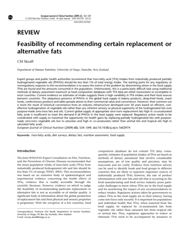 Feasibility of Recommending Certain Replacement Or Alternative Fats