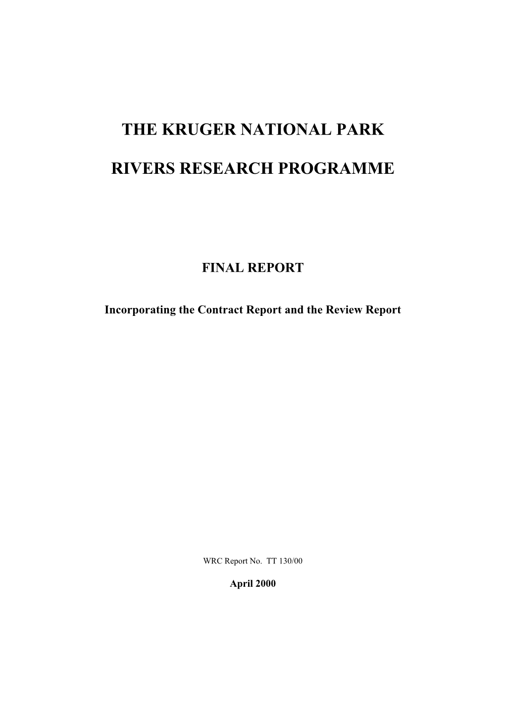 The Kruger National Park Rivers Research Programme (Knprrp)