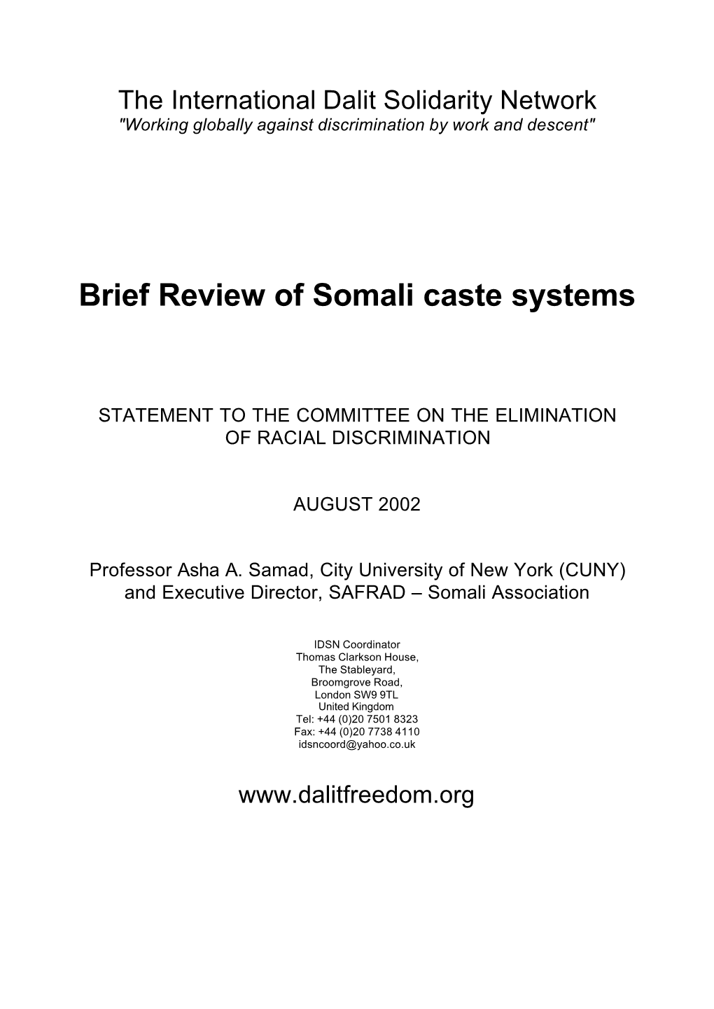 Brief Review of Somali Caste Systems