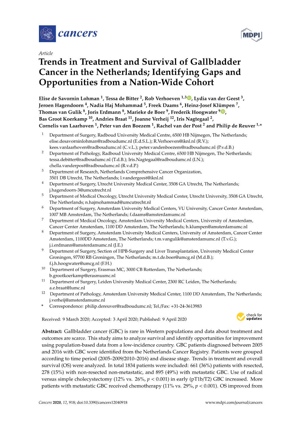 Trends in Treatment and Survival of Gallbladder Cancer in the Netherlands; Identifying Gaps and Opportunities from a Nation-Wide Cohort