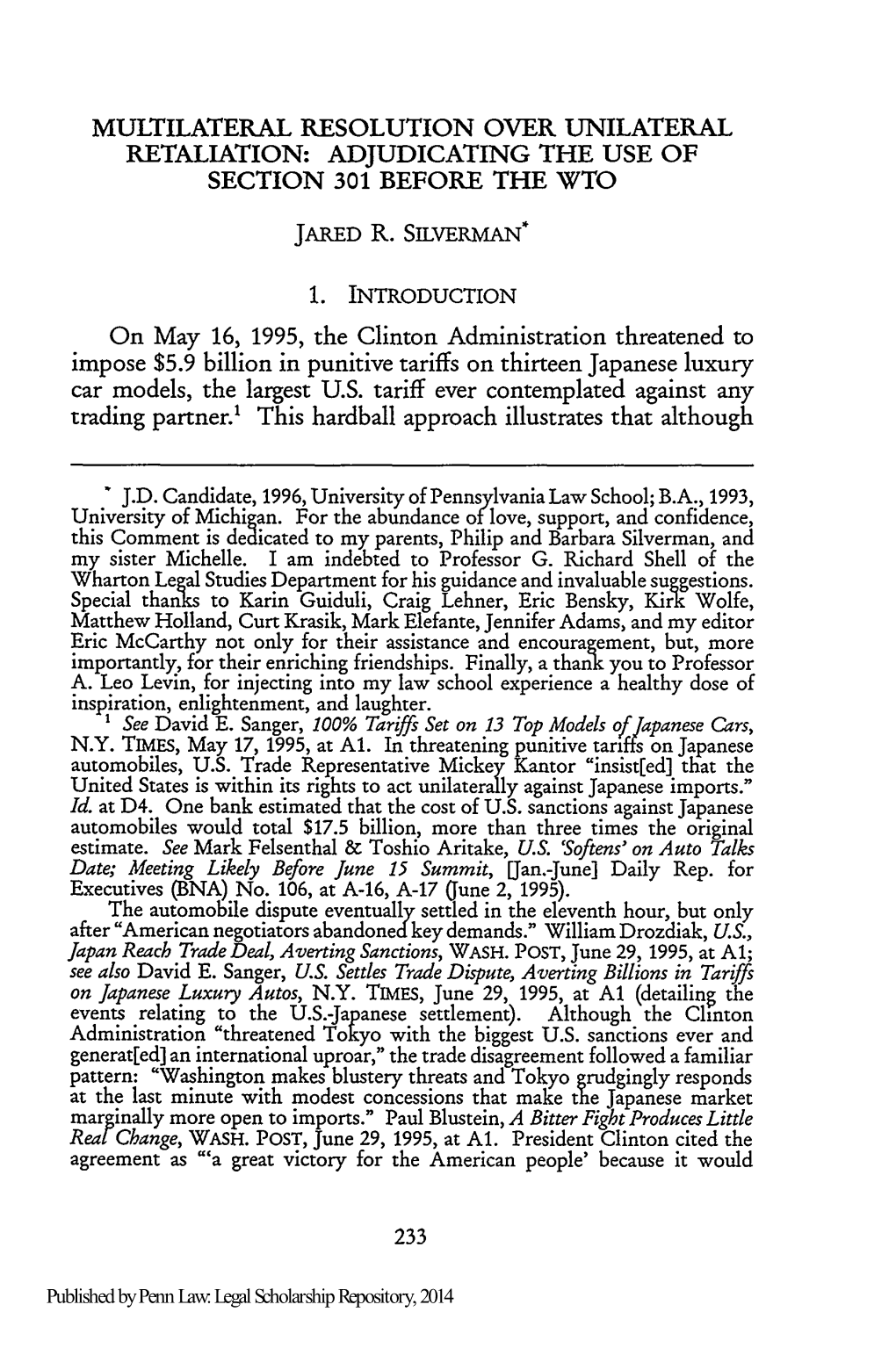 Multilateral Resolution Over Unilateral Retaliation: Adjudicating the Use of Section 301 Before the Wto