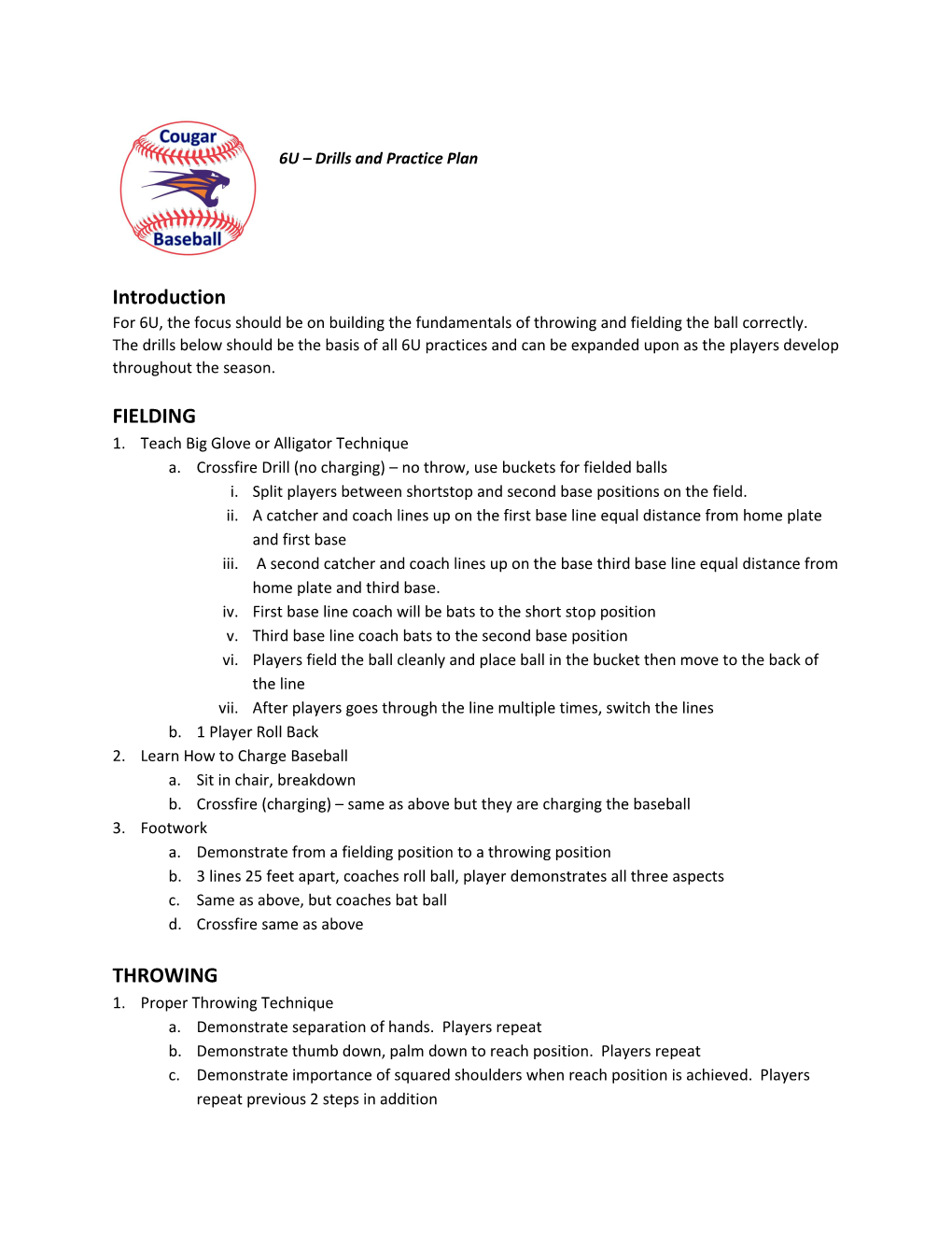 Introduction FIELDING THROWING