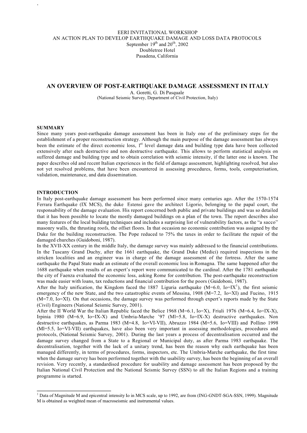 An Overview of Post-Earthquake Damage Assessment in Italy A