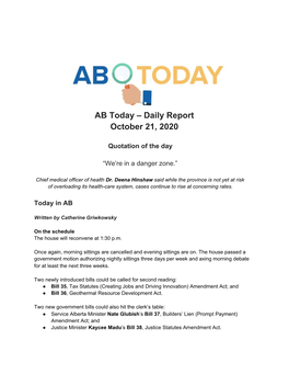 AB Today – Daily Report October 21, 2020