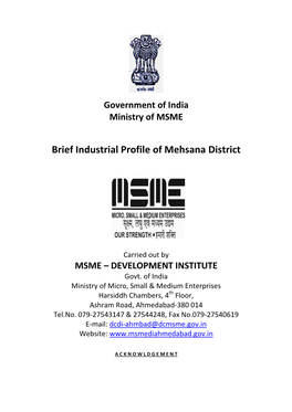 Brief Industrial Profile of Mehsana District