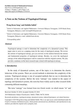 A Note on the Notions of Topological Entropy