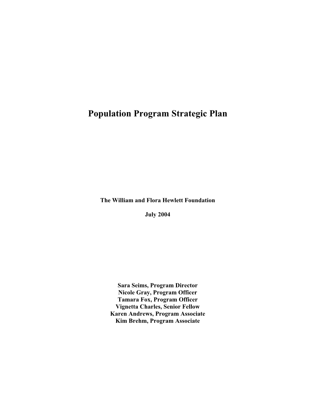 Population Program Strategic Plan
