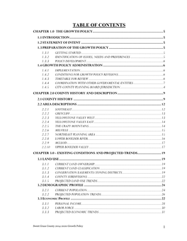 Table of Contents Chapter 1.0 the Growth Policy