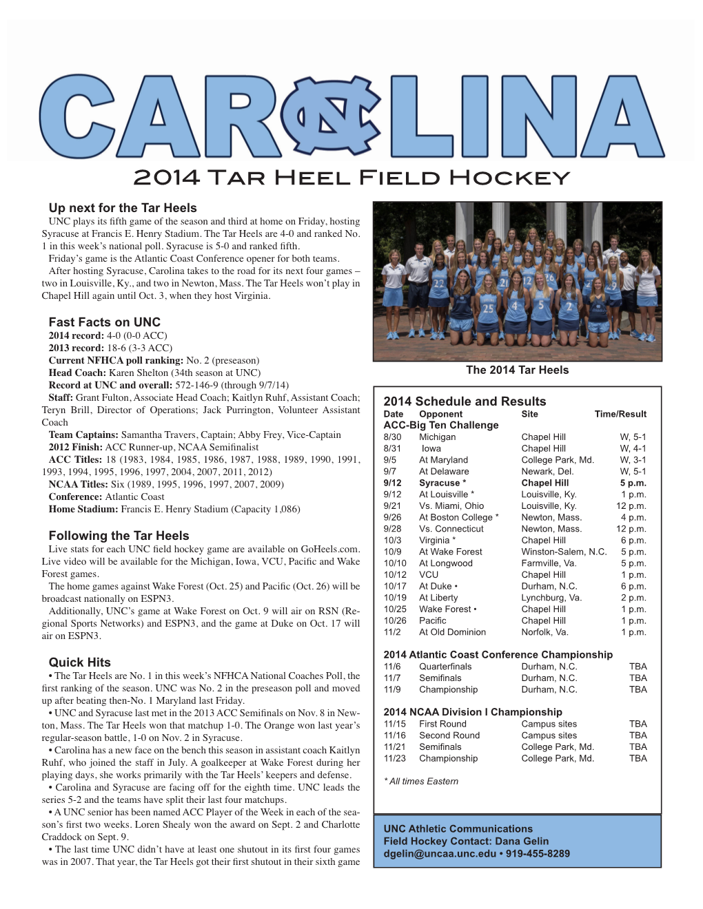 2014 Tar Heel Field Hockey