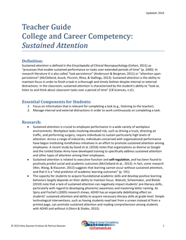 Teacher Guide College and Career Competency: Sustained Attention