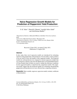 Naive Regression Growth Models for Prediction of Peppermint Yield Production