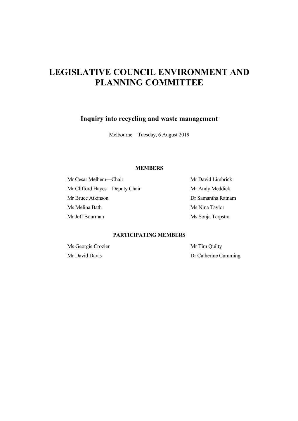 Legislative Council Environment and Planning Committee