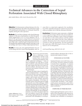 Technical Advances in the Correction of Septal Perforation Associated with Closed Rhinoplasty