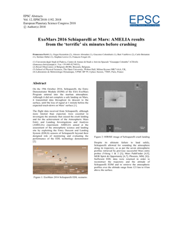 Exomars 2016 Schiaparelli at Mars: AMELIA Results from the 'Terrific' Six Minutes Before Crashing