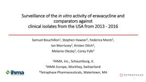 Surveillance of the in Vitro Activity of Eravacycline and Comparators Against Clinical Isolates from the USA from 2013 - 2016