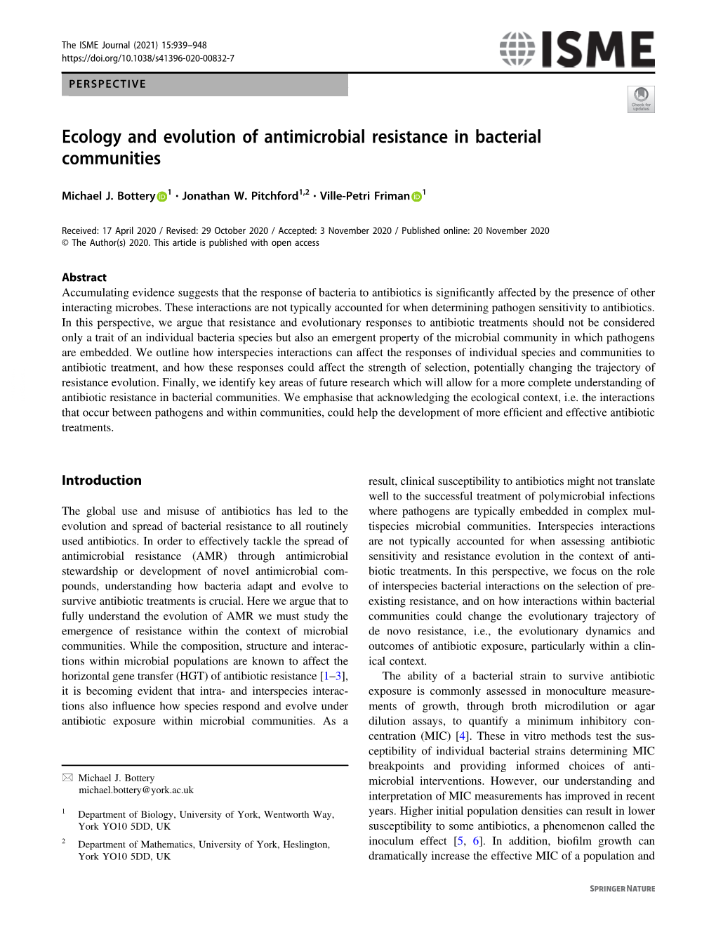 Ecology and Evolution of Antimicrobial Resistance in Bacterial Communities