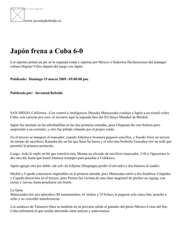 Japón Frena a Cuba 6-0