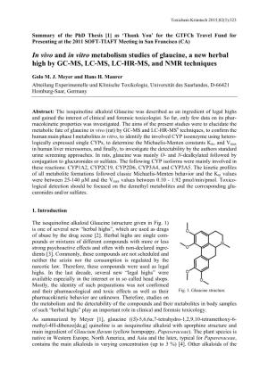 In Vivo and in Vitro Metabolism Studies of Glaucine, a New Herbal High by GC-MS, LC-MS, LC-HR-MS, and NMR Techniques