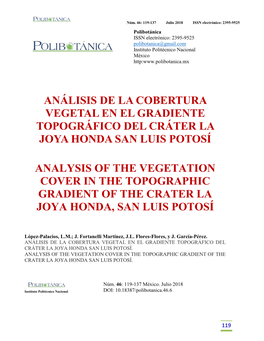 Análisis De La Cobertura Vegetal En El Gradiente Topográfico Del Cráter La Joya Honda San Luis Potosí
