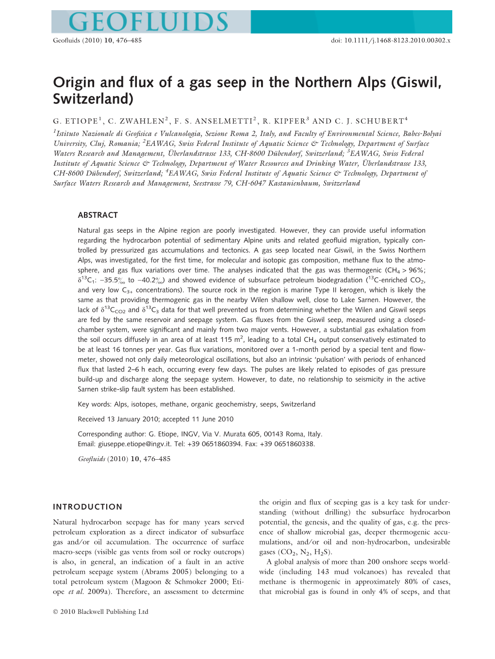 Origin and Flux of a Gas Seep in the Northern Alps (Giswil, Switzerland)